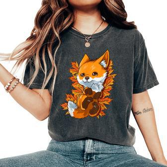 Red Forest Fox Baby Animal Autumn Fall Leaves Women's Oversized Comfort T-Shirt | Mazezy