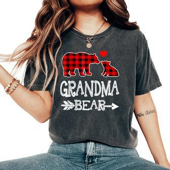 Red Plaid Grandma Bear Christmas Pajama Matching Family Women's Oversized Comfort T-Shirt - Seseable