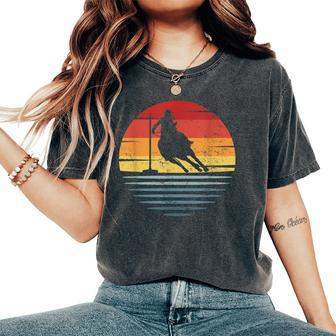 Retro Cowgirl Riding Horse Silhouette Rodeo Pole Bending Women's Oversized Comfort T-shirt | Mazezy