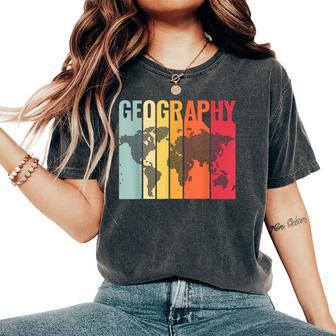 Retro Geography Teacher Cartography Geographer World Map Women's Oversized Comfort T-Shirt | Mazezy