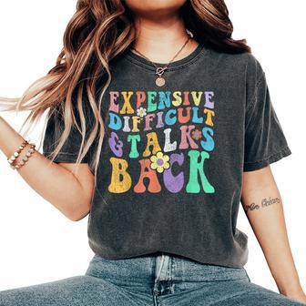 Retro Groovy Expensive Difficult And Talks Back Mothers Day Women's Oversized Graphic Print Comfort T-shirt - Thegiftio UK