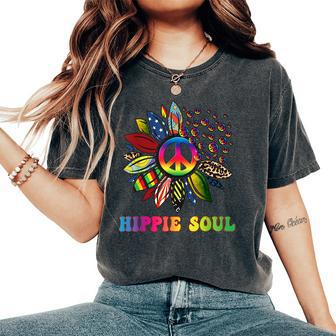 Retro Groovy Flower Lovers Daisy Peace Sign Hippie Soul Women's Oversized Comfort T-shirt | Mazezy