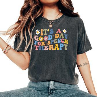 Retro Groovy It's A Good Day For Speech Therapy Smile Face Women's Oversized Comfort T-Shirt - Seseable