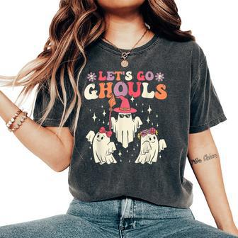 Retro Groovy Let's Go Ghouls Halloween Ghost Outfit Costume Women's Oversized Comfort T-Shirt - Monsterry UK
