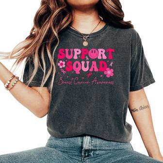 Retro Groovy Support Squad Breast Cancer Awareness Women's Oversized Comfort T-Shirt | Mazezy