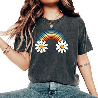 Retro Rainbow Daisy Groovy Hippie Boho Graphic Women's Oversized Comfort T-shirt | Mazezy