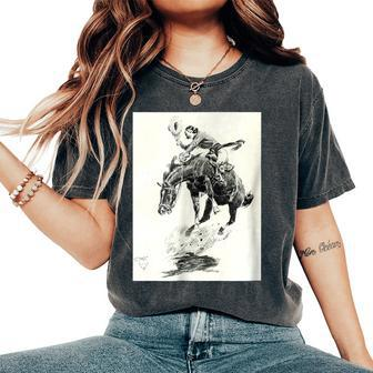 Rodeo Cowgirl Riding Bucking Horse Women's Oversized Comfort T-shirt | Mazezy