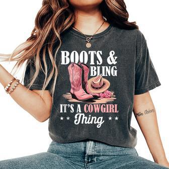 Rodeo Western Country Southern Cowgirl Hat Boots & Bling Women's Oversized Comfort T-Shirt | Mazezy