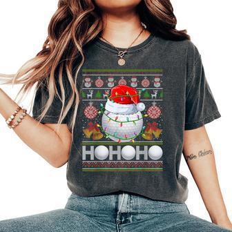 Santa Claus Golf Ball Xmas Tree Light Ugly Christmas Sweater Women's Oversized Comfort T-Shirt - Seseable