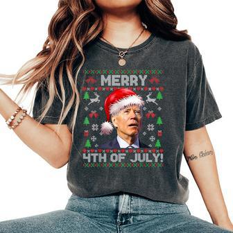 Santa Joe Biden Merry 4Th Of July Ugly Christmas Sweater Women's Oversized Comfort T-Shirt | Mazezy UK