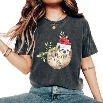 Santa Sloth Christmas Lights Sloth Lover Sloth Women's Oversized Comfort T-Shirt - Thegiftio UK