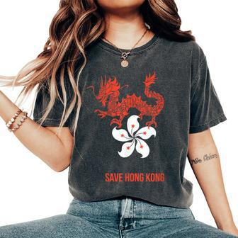 Save Hong Kong China Dragon Democracy Protest Graphic Women's Oversized Comfort T-shirt | Mazezy