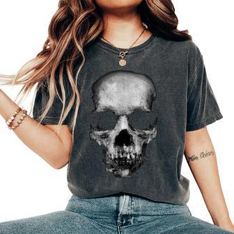 Scary Face Halloween Skull Faded Horror Creepy Spooky Halloween Skull Women's Oversized Comfort T-Shirt | Mazezy