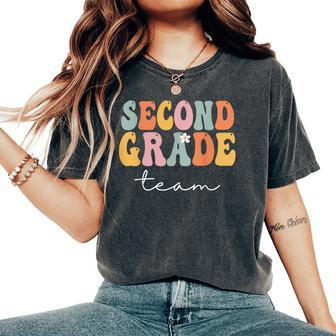 Second Grade Team Retro Groovy Vintage First Day Of School Women's Oversized Comfort T-shirt | Mazezy