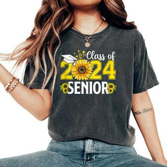 Senior Class Of 2024 Girls Sunflower Print Seniors 2024 Women's Oversized Comfort T-shirt | Mazezy