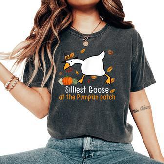 Silliest Goose At The Pumpkin Patch Silly Goose Fall Vibes Women's Oversized Comfort T-Shirt | Mazezy