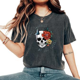 Skeleton Hello Darkness My Old Friend Floral Skull Halloween Women Oversized Print Comfort T-shirt | Mazezy