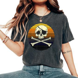 Skeleton Pirate Jolly Rogers Retro Sunset Halloween Costume Women Oversized Print Comfort T-shirt | Mazezy