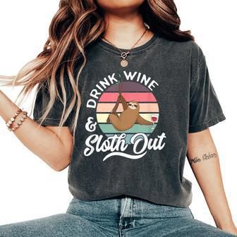Sloth Graphic Wine Women's Oversized Comfort T-Shirt - Seseable