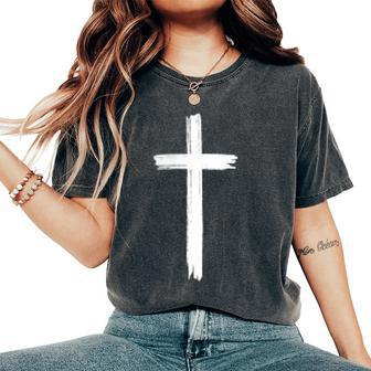 Small Cross Subtle Christian Minimalist Religious Faith Women's Oversized Comfort T-Shirt - Thegiftio UK