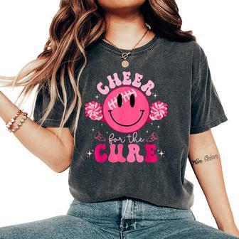 Smile Face Cheer For A Cure Cheerleading Breast Cancer Mom Women's Oversized Comfort T-Shirt - Seseable