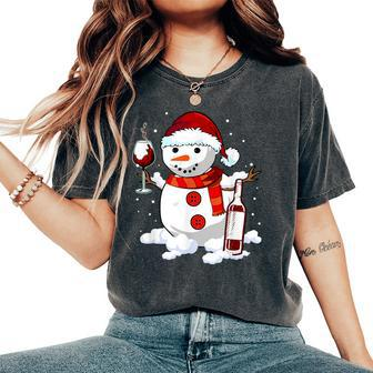 Snowman Wine Christmas Drinking Wine Lover Xmas Women's Oversized Comfort T-Shirt | Mazezy