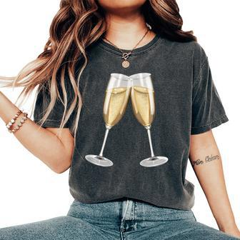 Sparkling Wine Champagne Glasses Toast D010-0645B Women's Oversized Comfort T-Shirt - Seseable