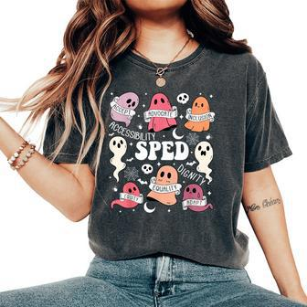Special Education Sped Teacher Halloween Spooky Cute Ghosts Women's Oversized Comfort T-Shirt - Seseable