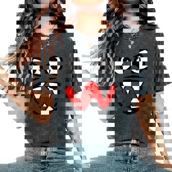Spooky Face Scary Angry Face Pointy Th Women Oversized Print Comfort T-shirt | Mazezy