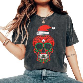Sugar Skull Santa Hat Mexican Christmas Xmas Pj Women's Oversized Comfort T-Shirt - Thegiftio UK