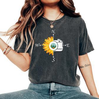 Sunflower Camera Camping Hippie Photographer Women's Oversized Comfort T-shirt | Mazezy