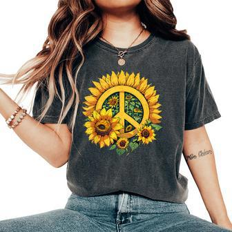 Sunflower Peace Sign Women's Oversized Comfort T-Shirt - Monsterry DE