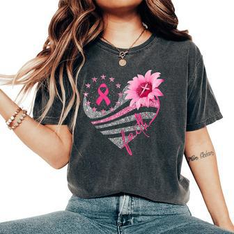 Sunflower Pink Ribbon Faith Breast Cancer Awareness Women's Oversized Comfort T-Shirt | Mazezy