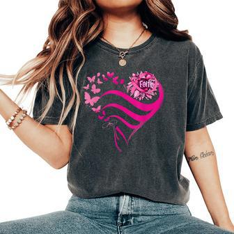 Sunflower Pink Ribbon Faith Breast Cancer Awareness Women's Oversized Comfort T-Shirt - Seseable