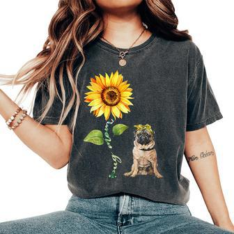Sunflower Pug Mom Dog Lover Women's Oversized Comfort T-shirt | Mazezy