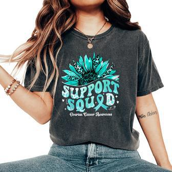 Sunflower Support Squad Teal Ribbon Ovarian Cancer Awareness Women's Oversized Comfort T-Shirt - Seseable