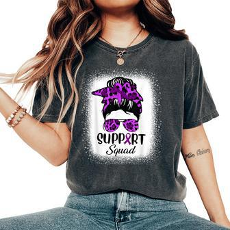 Support Pancreatic Cancer Awareness Messy Bun Ribbon Purple Women's Oversized Comfort T-Shirt - Monsterry CA