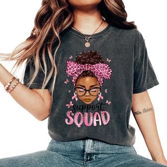 Support Squad Breast Cancer Awareness Messy Bun Black Woman Women's Oversized Comfort T-Shirt | Mazezy