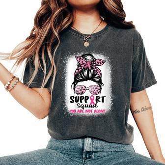 Support Squad Messy Bun Pink Warrior Breast Cancer Awareness Women's Oversized Comfort T-Shirt - Seseable
