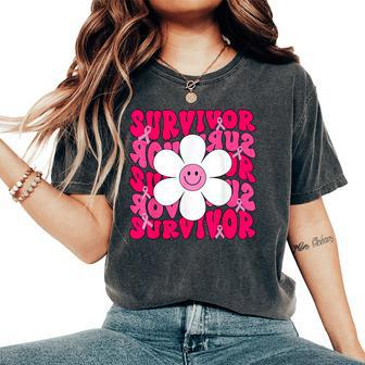 Survivor Breast Cancer Awareness Retro Groovy Breast Cancer Women's Oversized Comfort T-Shirt - Seseable
