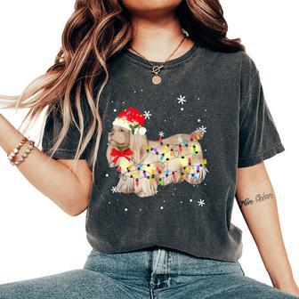 Sussex Spaniel Dog Christmas Light Xmas Mom Dad Women's Oversized Comfort T-Shirt | Mazezy