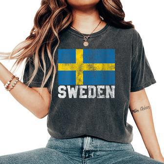 Swedish Sweden Flag National Pride Roots Country Family Women's Oversized Comfort T-Shirt | Mazezy