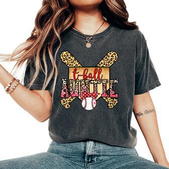 T Ball Auntie Leopard Print Softball Auntie Baseball Mom Women's Oversized Comfort T-shirt | Mazezy