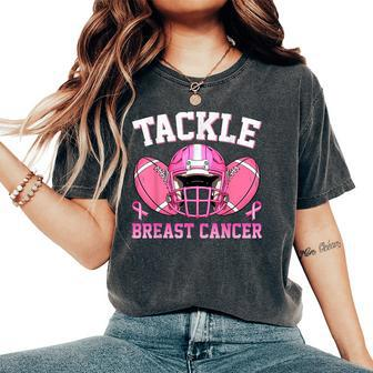 Tackle Breast Cancer Awareness Football Pink Ribbon Women's Oversized Comfort T-Shirt - Seseable
