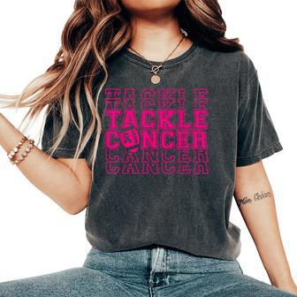 Tackle Cancer Pink Ribbon Breast Cancer Football Girls Women's Oversized Comfort T-Shirt - Thegiftio UK