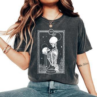 Tarot Card Skull The Lovers Skeleton Love Bones Horror Goth Love Women's Oversized Comfort T-Shirt | Mazezy