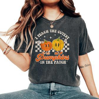I Teach The Cutest Pumpkins In The Patch Retro Teacher Fall Women's Oversized Comfort T-Shirt | Mazezy