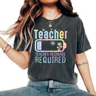 Teacher Summer Recharge Required Outfit Teacher Ener Tie Dye Women's Oversized Comfort T-shirt | Mazezy