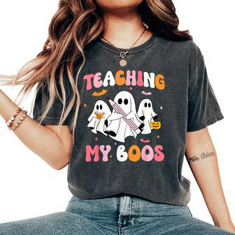 Teaching My Boos Spooky Teacher Ghost Halloween Groovy Retro Women's Oversized Comfort T-Shirt - Thegiftio UK