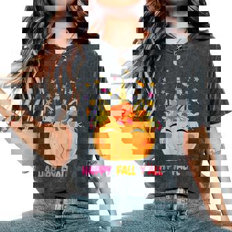 Thanksgiving Cute Pumpkin Unicorn Halloween S Girls Women's Oversized Comfort T-Shirt | Mazezy